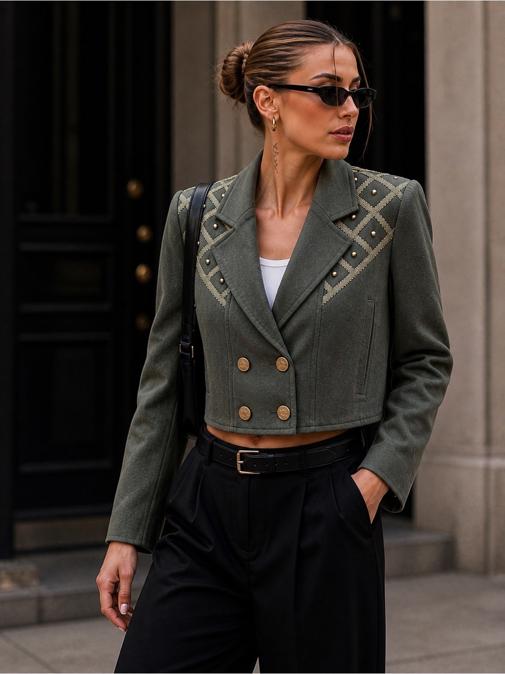 Vintage-Inspired Military Chic Cropped Jacket